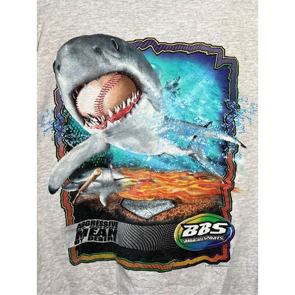 Vintage 90s Big Ball Sports Baseball Shark Tee - Picture 2 of 8